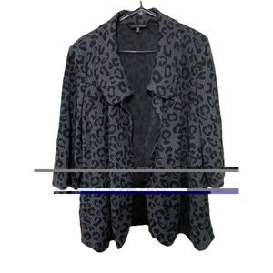 MING WANG XL 1X - Jacket Cape Leopard Grey Black Open Front Snap